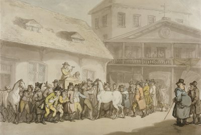バービカンにある「ホプキンス・リポジトリ」での馬の競売 作： Thomas Rowlandson