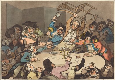 1787 年に発行されたハザード テーブルでのキックアップ。 作： Thomas Rowlandson