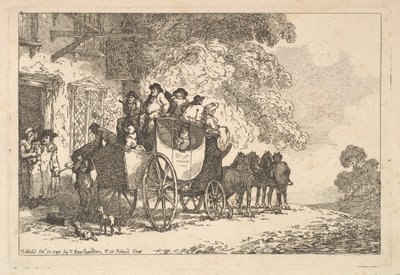 宿場の外にある荷物を満載した駅馬車 作： Thomas Rowlandson