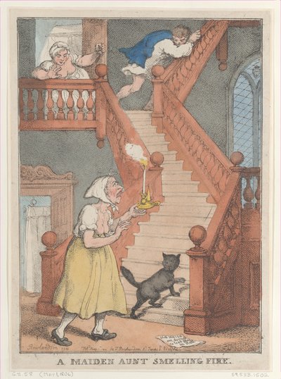A Maiden Aunt Smelling Fire、[1806 年 5 月 1 日]、5 月 1 日に再発行、...、[1806 年 5 月 1 日]、1812 年 5 月 1 日に再発行。 作： Thomas Rowlandson
