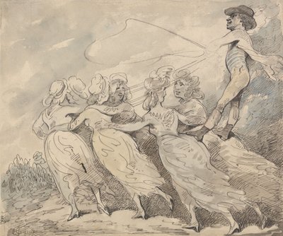 6人の少女を乗せて車を運転する男 作： Thomas Rowlandson