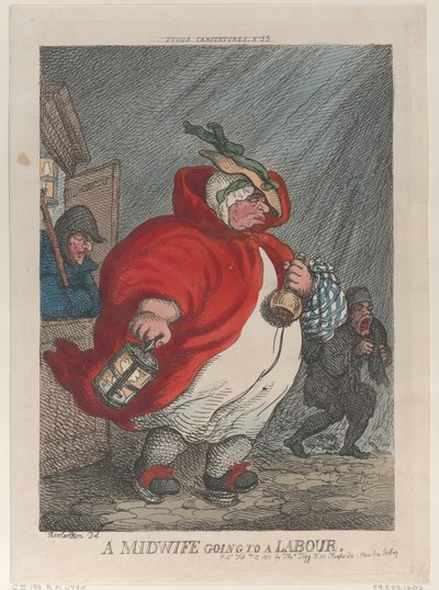 分娩に行く助産師、1811 年 2 月 12 日、1811 年 2 月 12 日。 作： Thomas Rowlandson