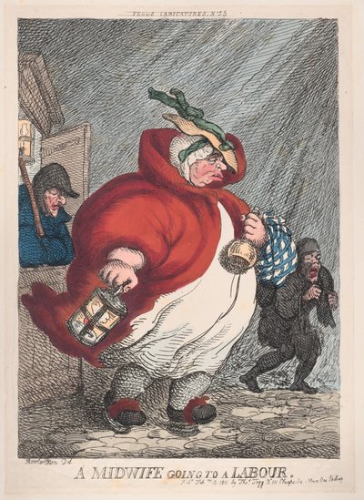 分娩に行く助産師、1811 年 2 月 12 日、1811 年 2 月 12 日。 作： Thomas Rowlandson