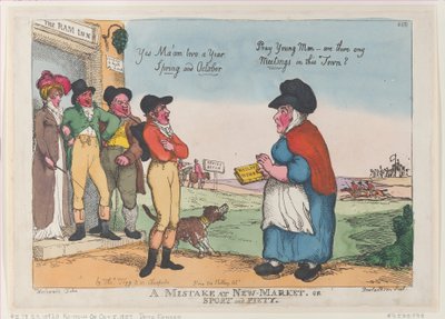 1807 年 10 月 5 日、新しい市場での間違い、またはスポーツと信心深さ。 作： Thomas Rowlandson