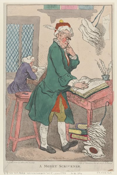 お金の書記官、1801 年 1 月 1 日、1801 年 1 月 1 日。 作： Thomas Rowlandson