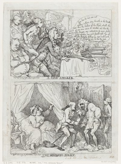 新しいスピーカーと結婚式の夜、1789 年 2 月 7 日、1789 年 2 月 7 日。 作： Thomas Rowlandson
