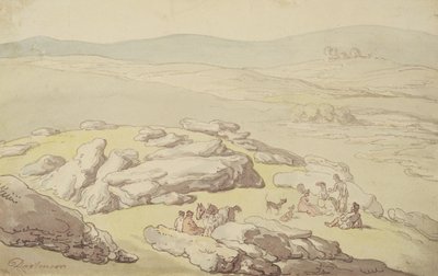 ダートムーアでのピクニック（ペンとインク、紙に水彩） 作： Thomas Rowlandson