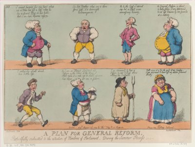 1809 年 8 月 29 日、メンバーの注意を尊重して提出された、一般的な改革の計画。 作： Thomas Rowlandson
