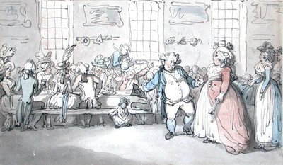 A Public Breakfast」（ペン＆インク、水彩、紙 作： Thomas Rowlandson