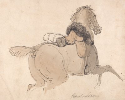鞍を載せた騎兵用の馬 作： Thomas Rowlandson