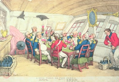居心地の良いキャビンまたはポート アドミラル (カラー彫刻) 作： Thomas Rowlandson