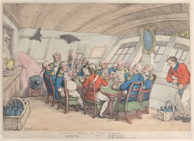 居心地の良いキャビン、または港提督、1808 年 6 月 21 日、1808 年 6 月 21 日。 作： Thomas Rowlandson
