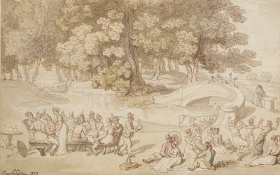 ソーシャルホリデー、1820年（ペンとインク、紙にウォッシュ） 作： Thomas Rowlandson