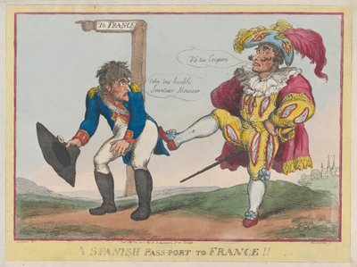 フランスへのスペインのパスポート!!、1808 年 9 月 12 日、1808 年 9 月 12 日。 作： Thomas Rowlandson