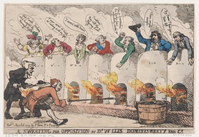 1789年3月6日、1789年3月6日、W-Llis Dominisweaty and Co.博士による反対の発汗。 作： Thomas Rowlandson