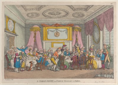 1810 年 5 月 30 日、パリでの定食またはフランスの通常。 作： Thomas Rowlandson