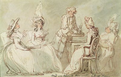 ティーパーティー（ペンとインク、鉛筆とマウントに置かれた紙にw - c）（238964のrecto） 作： Thomas Rowlandson