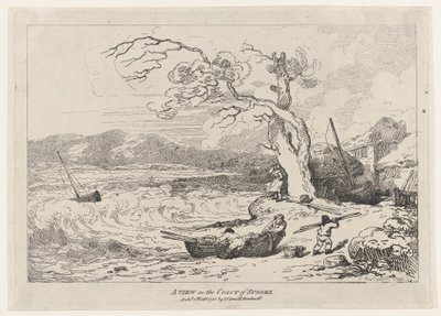サセックスの海岸の眺め、1785 年 10 月 1 日、1785 年 10 月 1 日。 作： Thomas Rowlandson