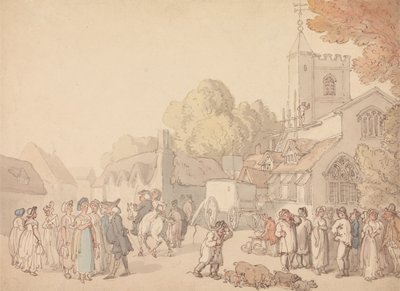 教会の外にある村の風景 作： Thomas Rowlandson