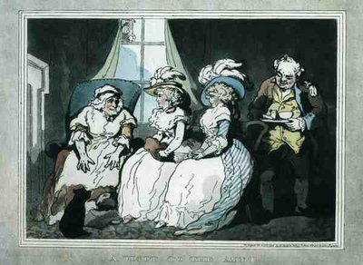 フランシス・ジュークス（1747-1812）のアクアチントによる「おばさんへの訪問」、E.ジャクソンの出版物 作： Thomas Rowlandson