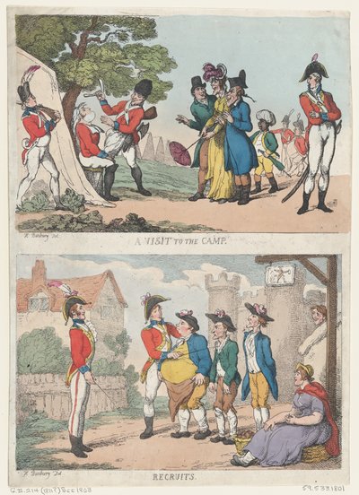 陣中見舞いと新兵、1811年...、1811年...。 作： Thomas Rowlandson