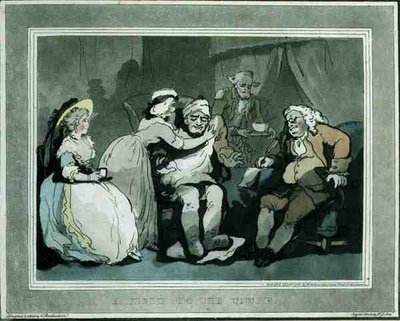 フランシス・ジュークス（1747-1812）のアクアチントによる "A Visit to the Uncle"（E.Jacksonによる出版）。 作： Thomas Rowlandson
