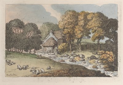 水路、コーンウォールの景色、1812年、1812年より。 作： Thomas Rowlandson
