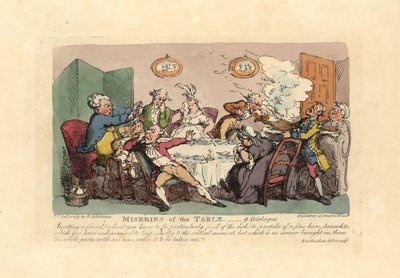 臭いゲームの皿が届いたことで、ディナーパーティーが台無しになってしまった。 作： Thomas Rowlandson