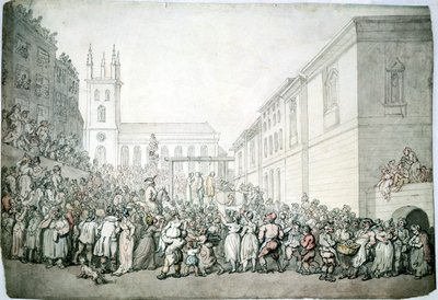 18世紀後半、ロンドンのニューゲートでの公開処刑 作： Thomas Rowlandson