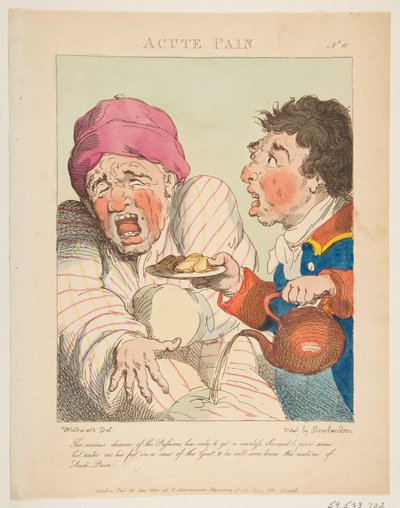 1800年1月21日、救われた急性の痛みル・ブルン、または情熱の似顔絵。 作： Thomas Rowlandson