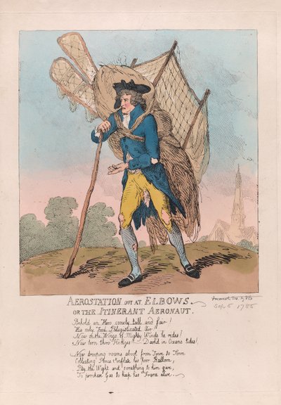エルボーズまたは巡回飛行士、パブでのエアロステーション。 1785（手書きの彫刻） 作： Thomas Rowlandson
