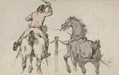 英語のポスティリオン、1785年頃（グラファイト、ペン、インク、紙にw - c） 作： Thomas Rowlandson