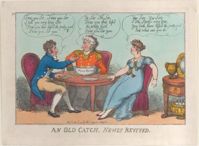 昔のキャッチボールが新たに蘇った！1809年7月18日。 作： Thomas Rowlandson