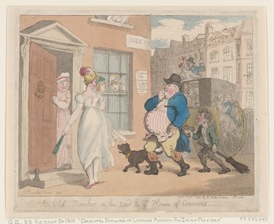 1802 年 9 月 1 日、庶民院へ向かう途中の旧議員、1802 年 9 月 1 日。 作： Thomas Rowlandson