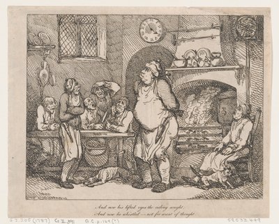そして今、彼は目を上げ、天井を見つめた…… 作： Thomas Rowlandson