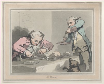夕食時、1790年、1790年。 作： Thomas Rowlandson