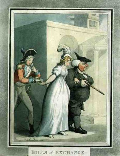 ルドルフ・アッカーマン著「為替手形」。 作： Thomas Rowlandson