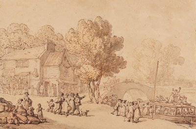 フェリーボートに乗船、1810年頃（紙に鉛筆、インク、ブラシ、トイレ） 作： Thomas Rowlandson