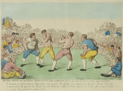ダッチサムとメドレーによる200ギニーのボクシング試合（カラーエッチング 作： Thomas Rowlandson