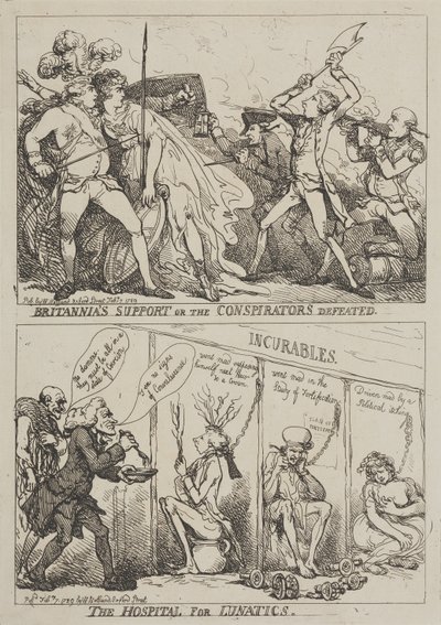 ブリタニアの支援か、それとも陰謀者たちの敗北か ― 精神病院 作： Thomas Rowlandson