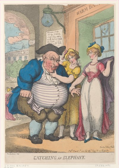 象を捕まえる、1812 年 3 月 1 日、1812 年 3 月 1 日。 作： Thomas Rowlandson