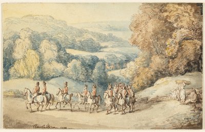 行進する騎兵隊（レクト）；馬のスケッチの断片（裏面） 作： Thomas Rowlandson