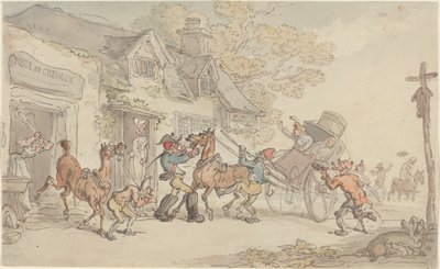 フランスの郵便局での馬の交換 作： Thomas Rowlandson