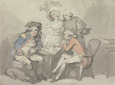 チェックメイト、c.1790（紙の上のグラファイト上の水彩とインク） 作： Thomas Rowlandson