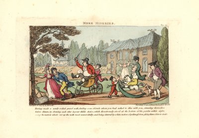 砂利を敷き詰めたばかりのドライブコースをカートで遊んでいる子供たち 作： Thomas Rowlandson
