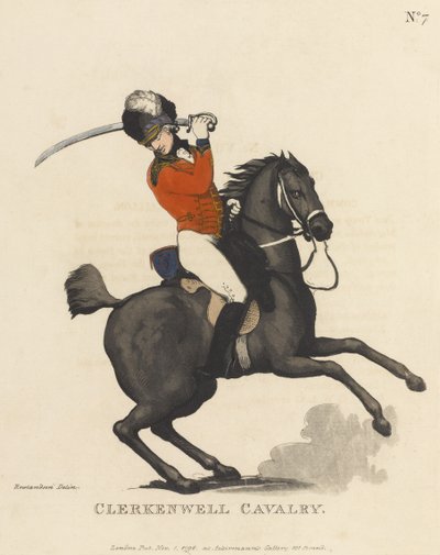 クラーケンウェル騎兵隊、1799年頃（アクアチント色） 作： Thomas Rowlandson