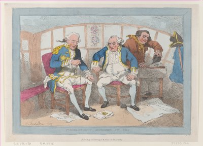 Commanders Engaged at Sea、[1785]、1802 年 7 月 1 日に再発行。[1785]、1802 年 7 月 1 日に再発行。 作： Thomas Rowlandson