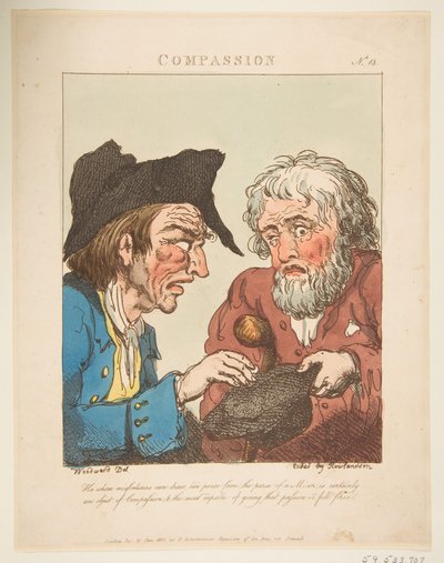 1800 年 1 月 21 日、「思いやりのル ブラン トラヴェステッド」、または「情熱の似顔絵」。 作： Thomas Rowlandson