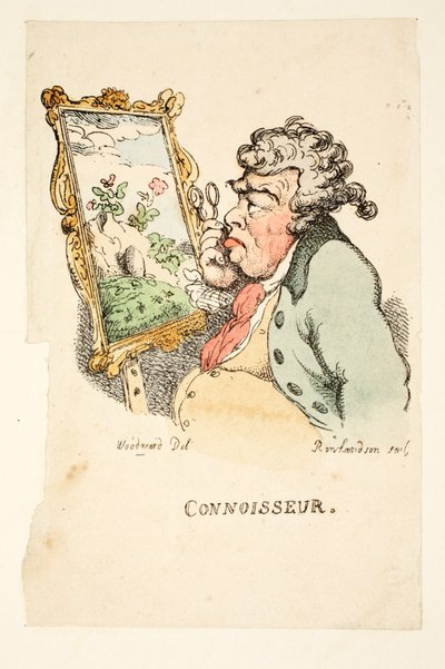 鑑定家、（手描きの彫刻） 作： Thomas Rowlandson