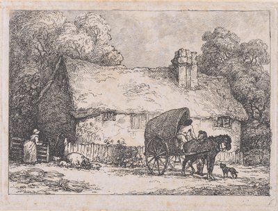カートと豚のいるコテージ、1783-89年、1783-89年。 作： Thomas Rowlandson